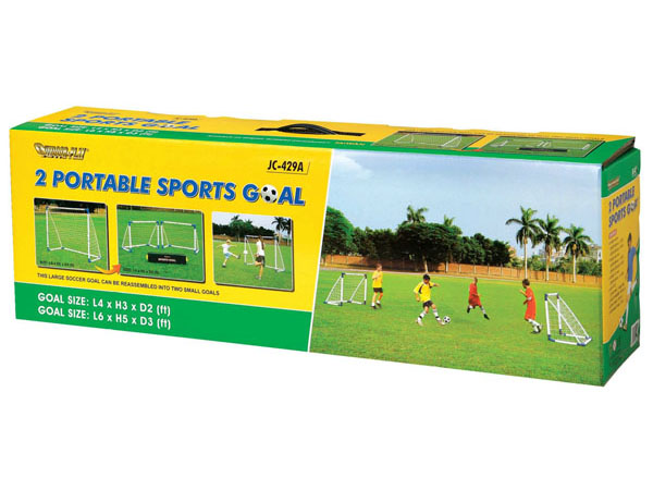 two portable football soccer sports goals box